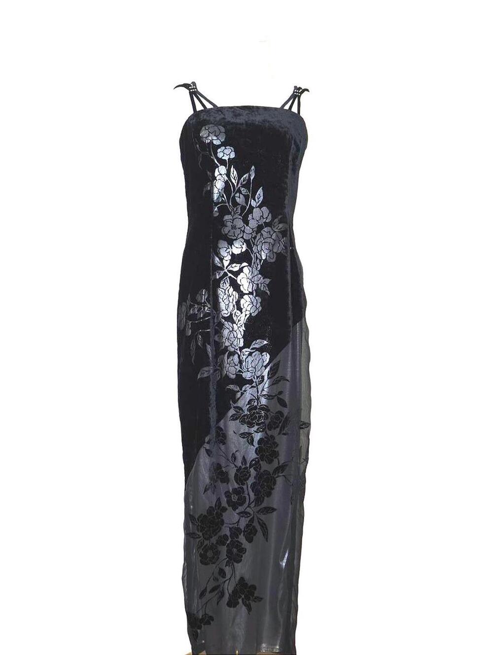 Y2K Velvet Floral Mesh Evening‎ Gown Black Size 6 Lori Weidner